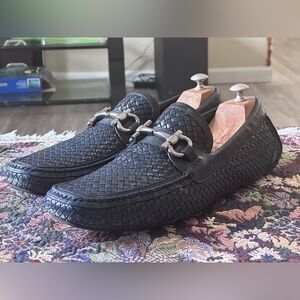Salvatore Ferragamo Horse Bit Parigi Men’s Blue Woven Leather Loafer Size 13 D